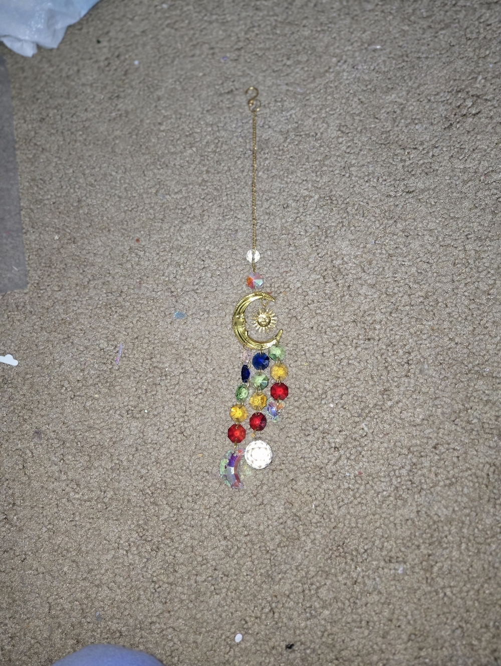 Boho Moon Suncatcher • Handmade Crystal Rainbow Window Hanging • Celestial Decor